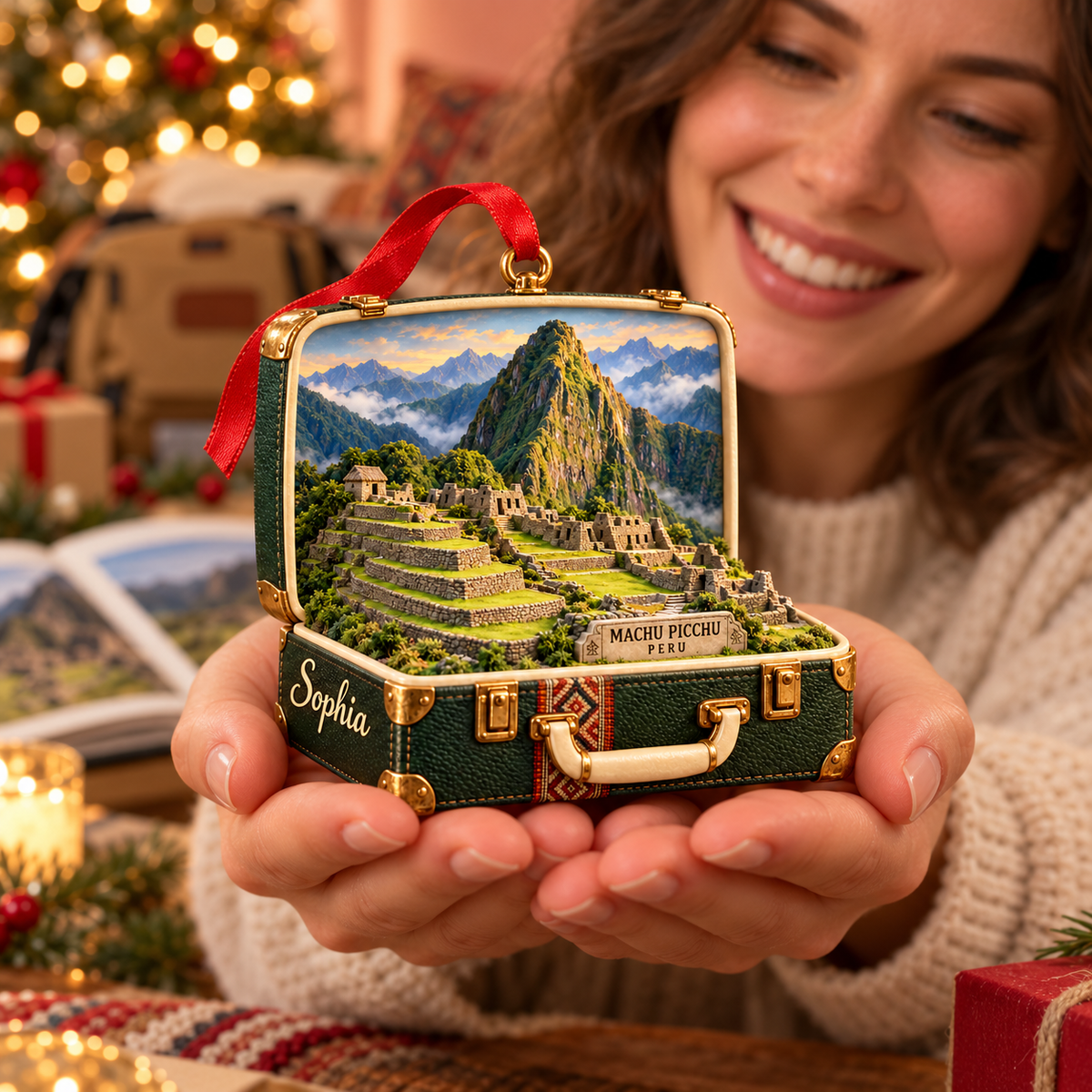 Personalized Machu Picchu Peru 3D Suitcase Christmas Ornament, Custom Name Travel Keepsake, Peru Vacation Souvenir Gift 028eb9f8-d79c-4f94-9a51-655b84d015bd-Machu-Picchu-keepsake-joyfully-received-2.png
