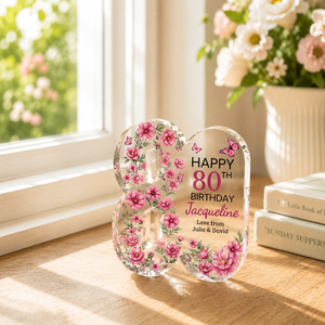 Personalised 80th Birthday Gift Plaque, Happy 80th Birthday Gift For Her, 80th Birthday Gifts, Floral 80th Gift, Gift for Mum Nan