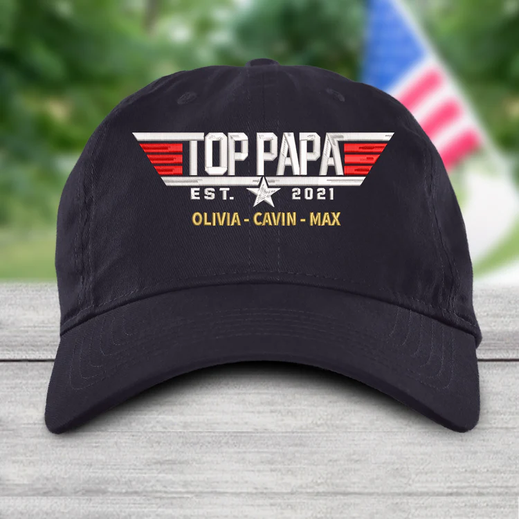 Personalized Papa Top With Grandkids Embroidered Cap