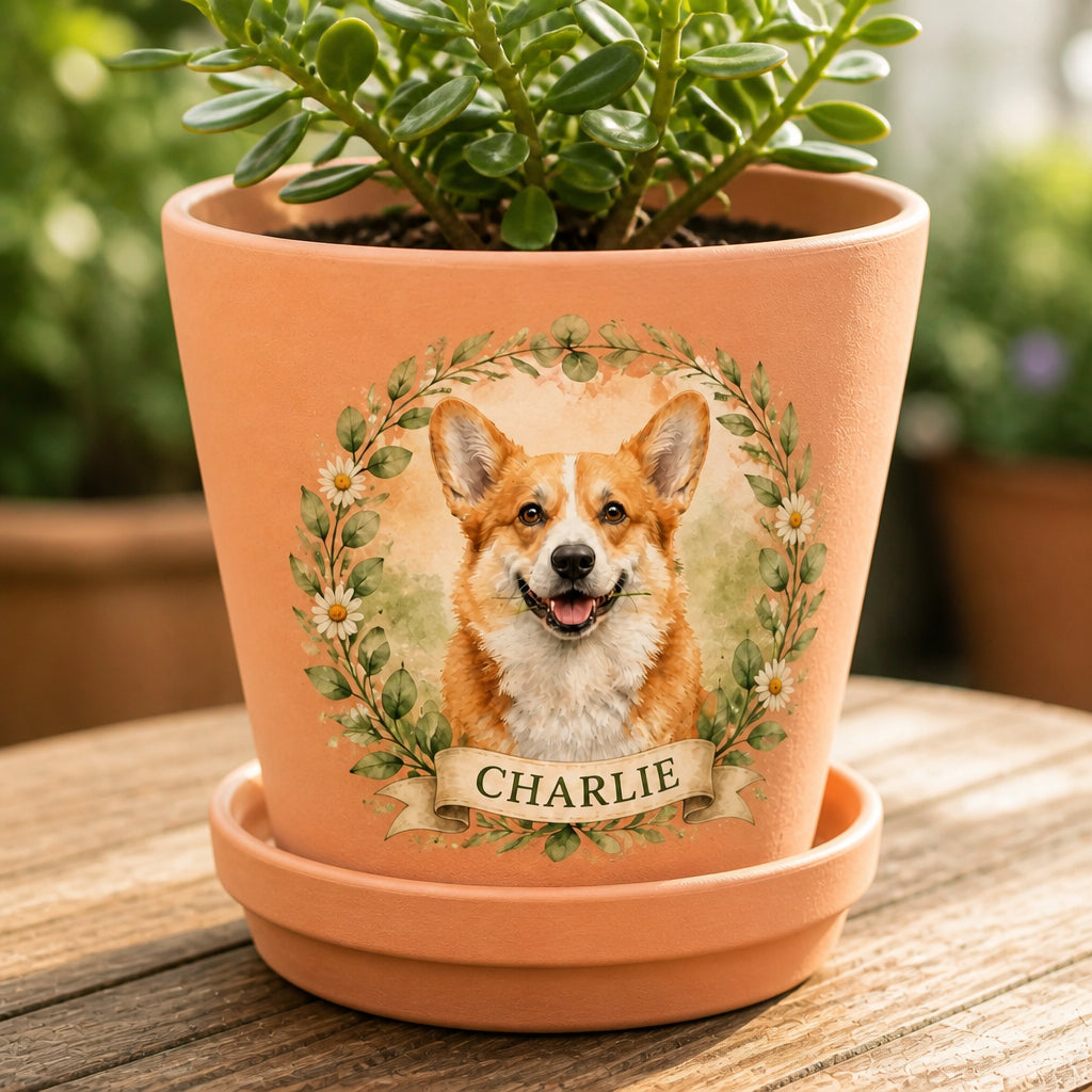 Custom Pet Portrait Planter – Watercolor Wreath + Name - Personalized Plant Pot & Vase 02bba618-8203-4bd1-bb22-cd7b92dca7a5.jpg