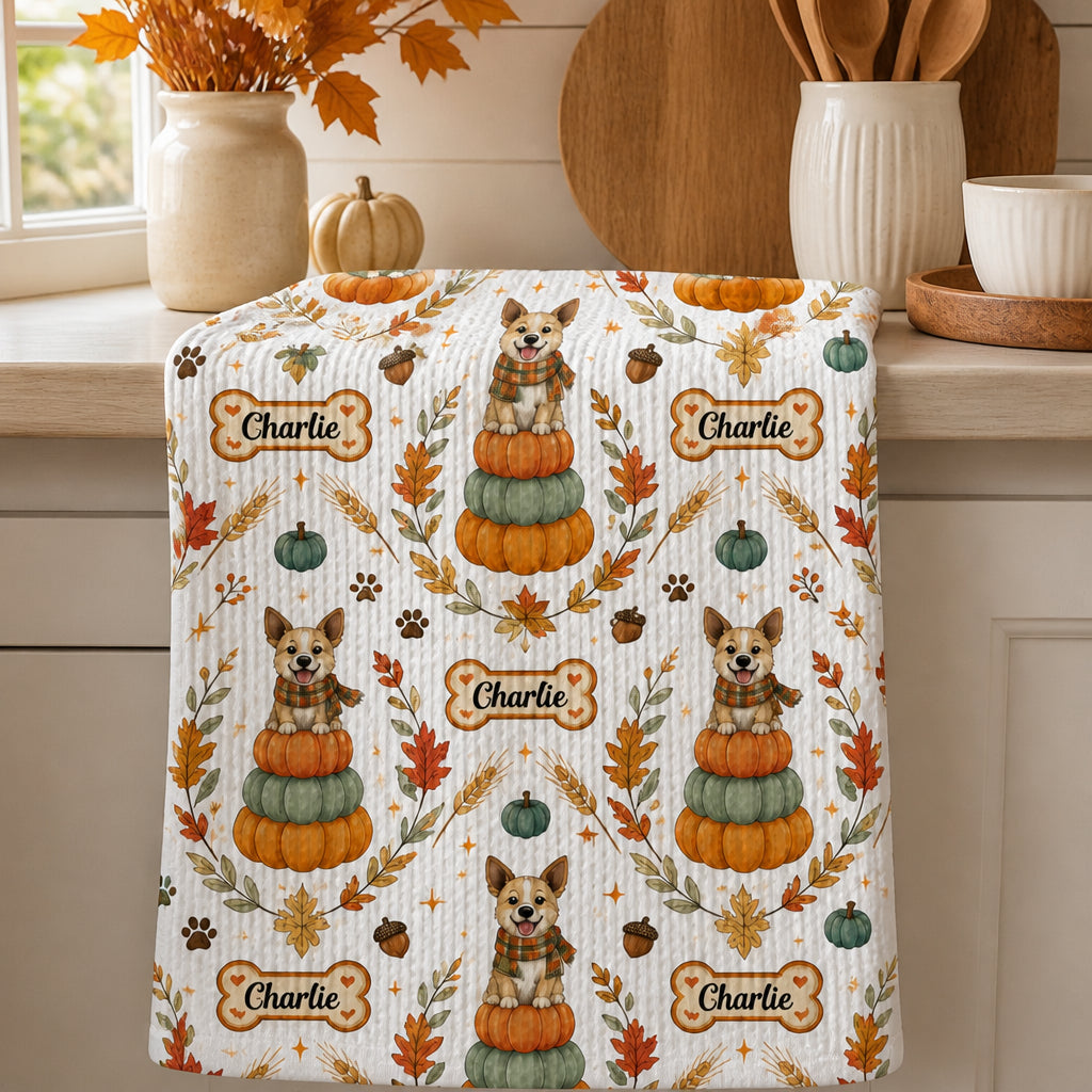 Autumn Pup Name Pattern Kitchen Towel - Personalized Kitchen Towel 02d40247-56a6-4a1b-be05-357c3523f498.jpg
