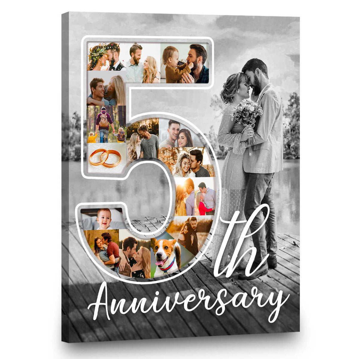 5 Year Anniversary Photo Collage Canvas Print, 5th Anniversary Gift