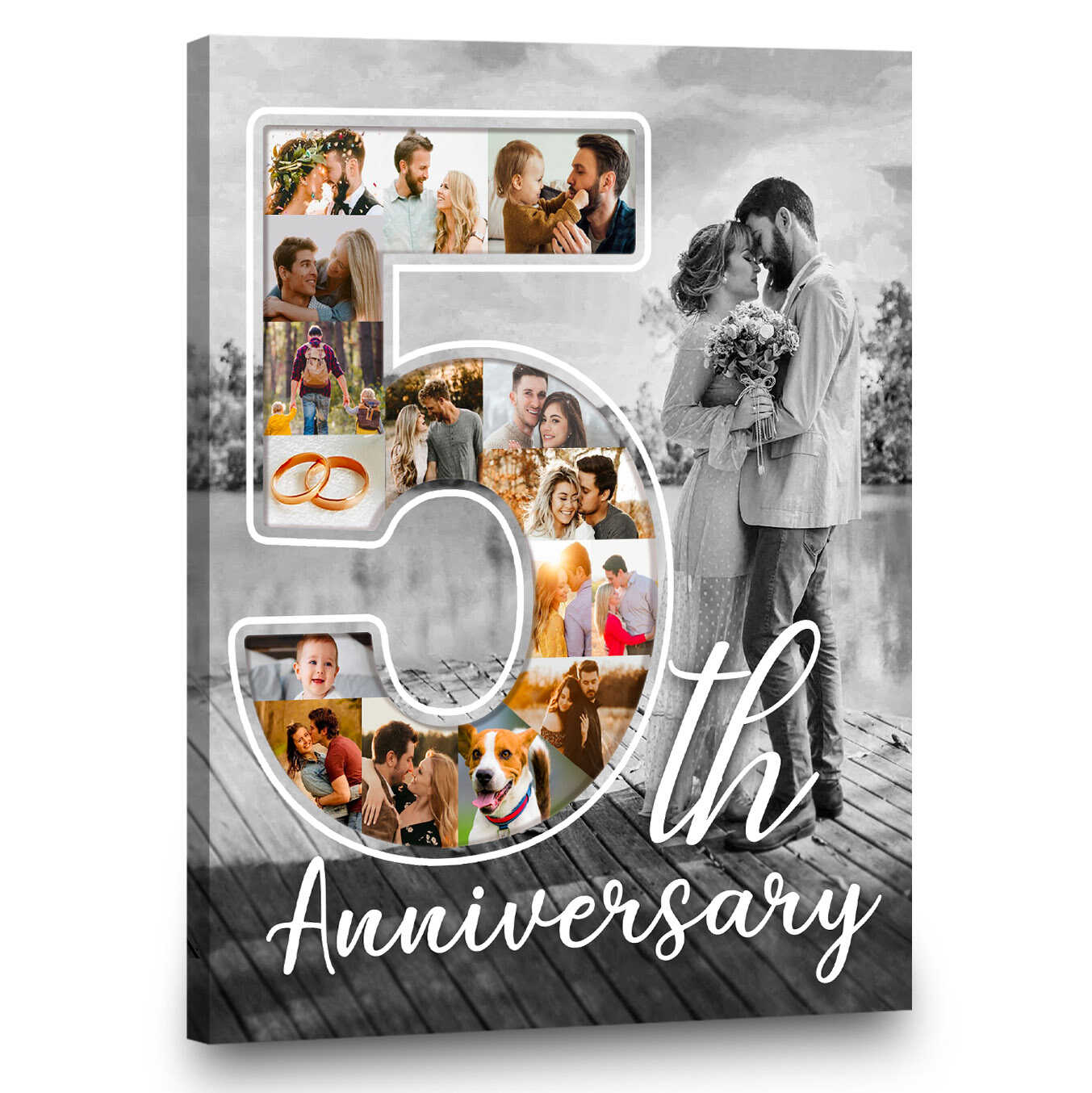 5 Year Anniversary Photo Collage Canvas Print, 5th Anniversary Gift
