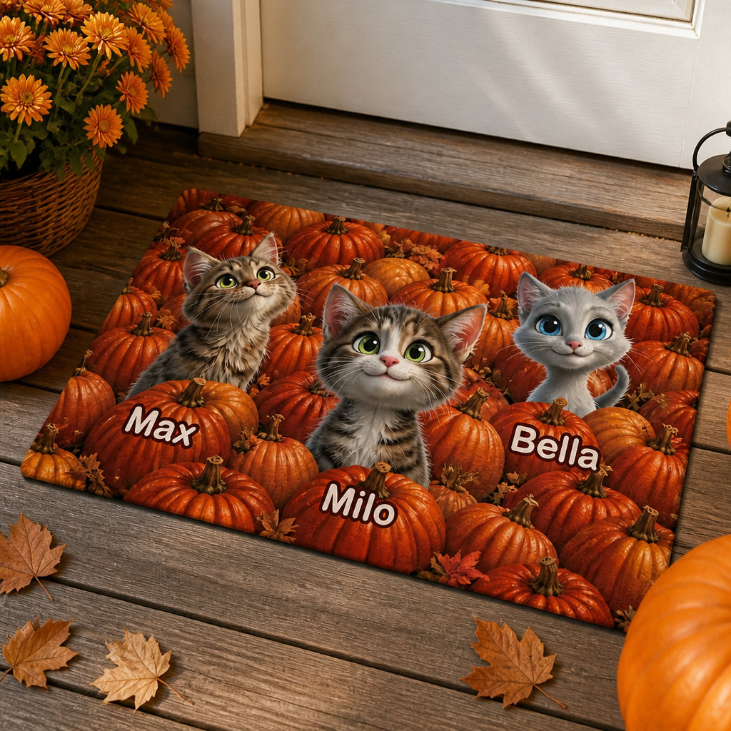 Pumpkin Patch Cats Personalized Doormat – 1–3 Pet Photo Cartoon Portraits - Personalized Doormat 02e8e563-1f0e-461c-9584-9f90aa663c9f.jpg