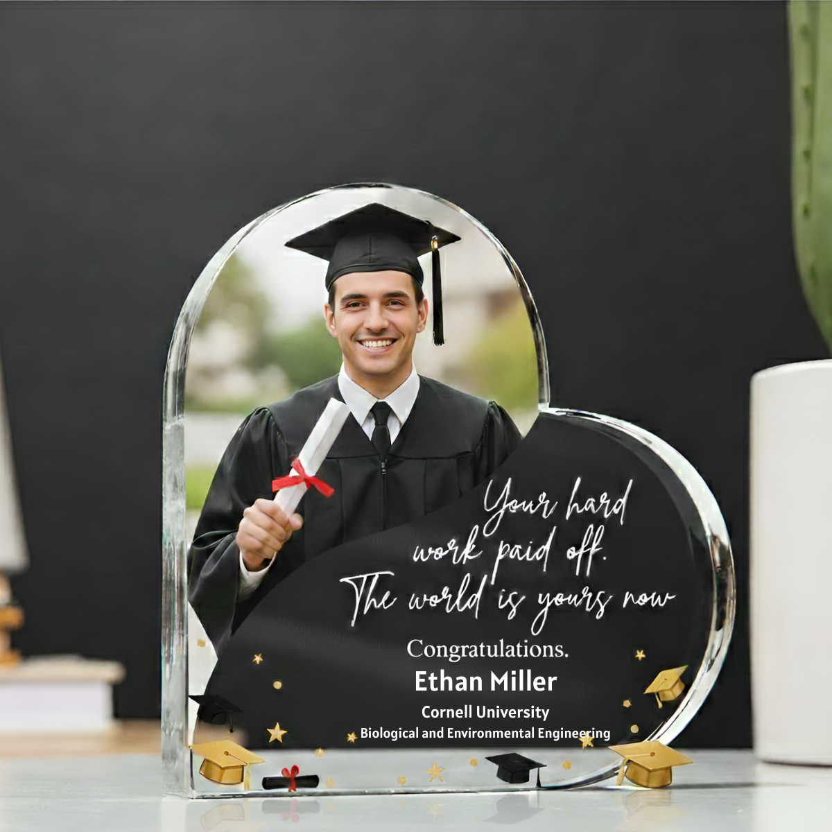 Your Hard Work Paid Off - Personalized Heart Shaped Acrylic Plaque - Graduation Gift For Students
