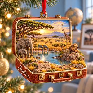 Personalized African Savanna 3D Suitcase Christmas Ornament – Safari Travel Souvenir & Gift for Wildlife Lovers 0310556c-2dee-49da-9b58-5741cb8646ed-African-savanna-ornament-on-Christmas-tree-1.png