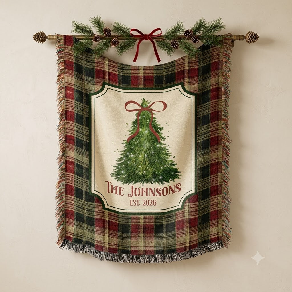 Personalized Christmas Woven Blanket, Custom Family Name Throw, Christmas Tree Blanket, Plaid Holiday Decor, Housewarming Gift, EST Year 03352970-a30b-4b16-9906-41c626395df8-b1284772-4715-41f3-999e-c0219921d7c9.jfif