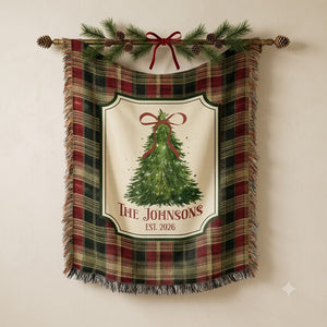 Personalized Christmas Woven Blanket, Custom Family Name Throw, Christmas Tree Blanket, Plaid Holiday Decor, Housewarming Gift, EST Year 03352970-a30b-4b16-9906-41c626395df8-b1284772-4715-41f3-999e-c0219921d7c9.jfif