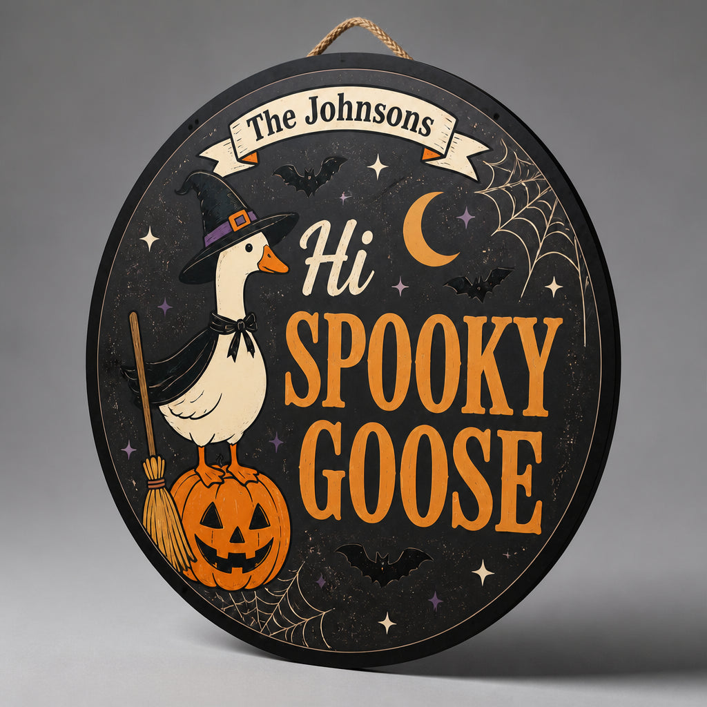 Personalized Halloween ‘Hi Spooky Goose’ Round Metal Sign - Personalized Metal Sign 033c20e9-8b71-4ca5-ae4f-b8a2e8d3045b.jpg