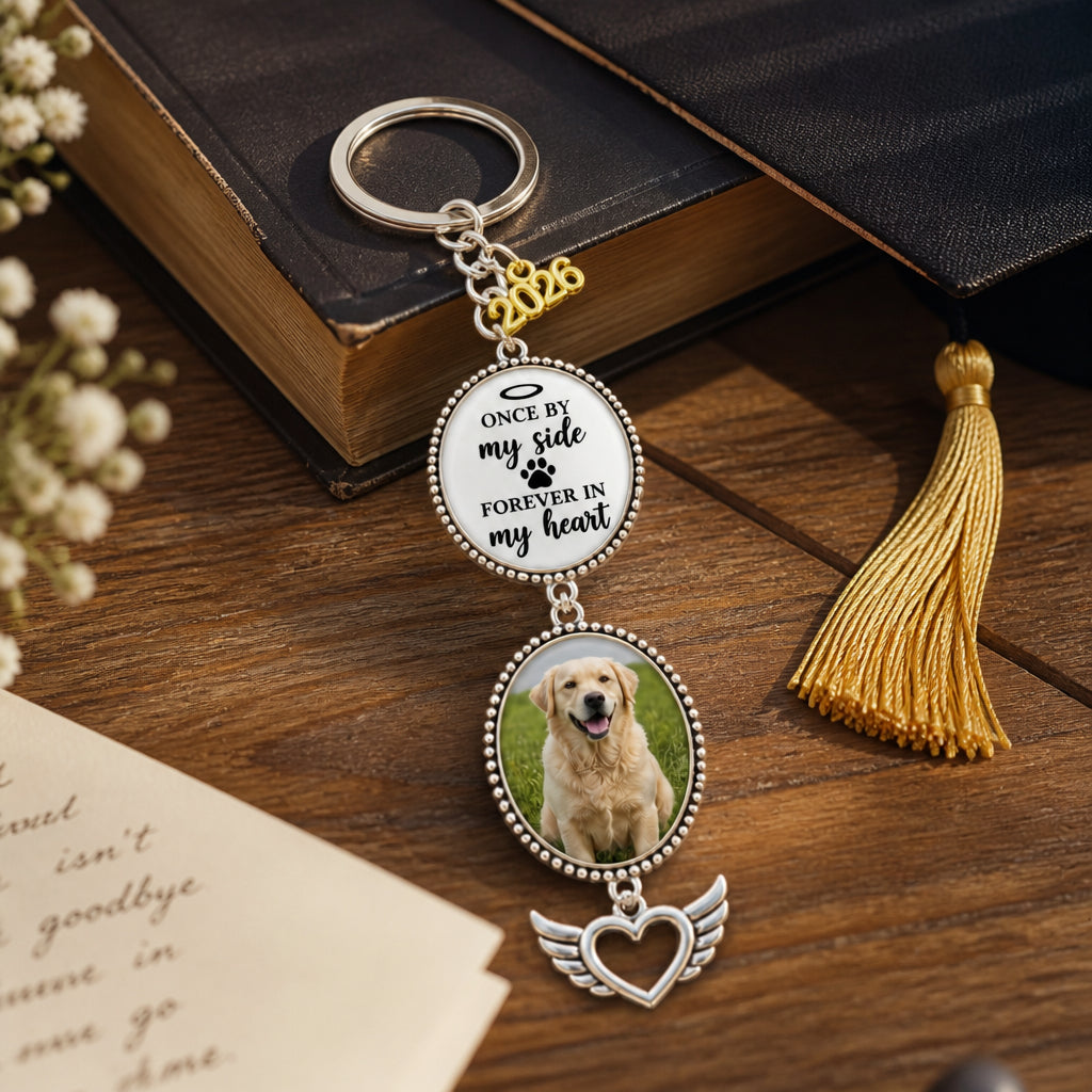 Pet Memorial Graduation Photo Charm Keychain — Once By My Side - Personalized Photo Charm Keychain 034219e9-3c23-4d7e-a684-4ff2af972165.jpg