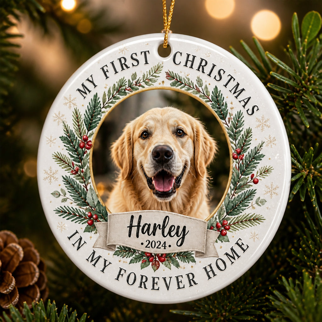 Pet's First Christmas In My Forever Home Photo Ornament - Personalized Aluminum Ornament 0345b962-35d8-4b22-a41f-48e4008d6ee9.jpg
