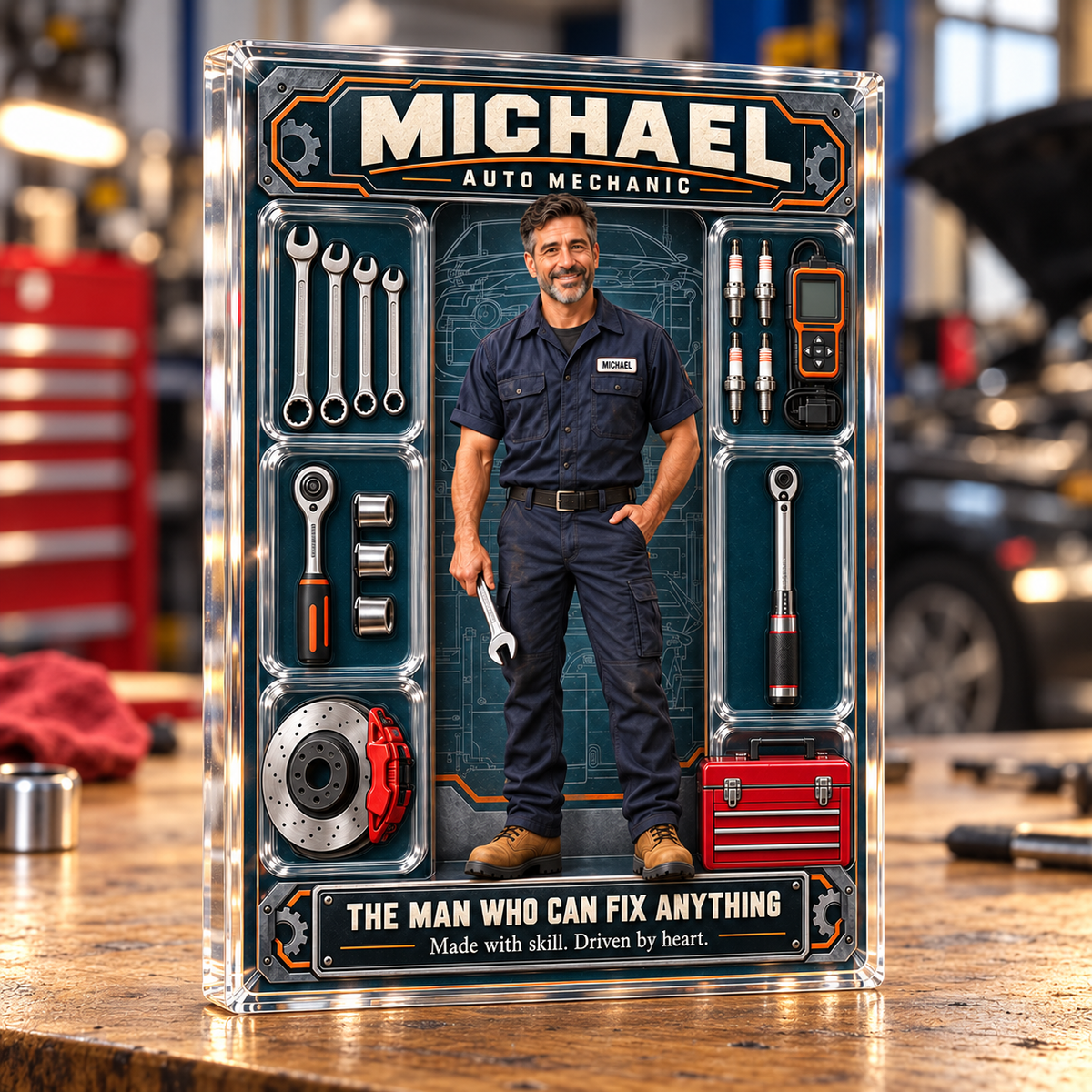Title: Personalized Auto Mechanic Acrylic Block – Custom Photo & Name Mechanic Figure, Garage Decor & Mechanic Appreciation Gift 03596040-b7a1-49a1-ba70-71f6ae44ebdb-Michael-s-personalized-auto-mechanic-plaque-4.png