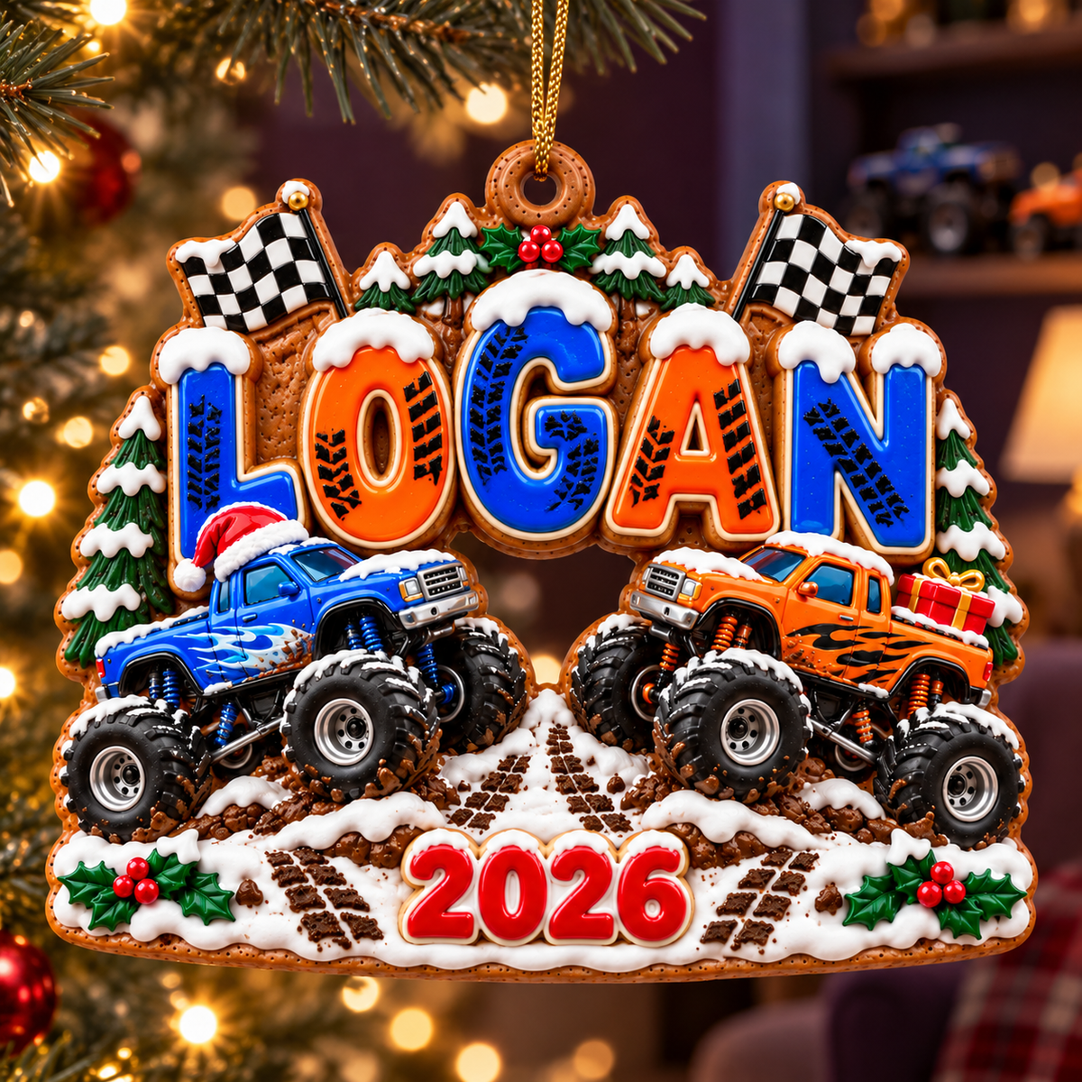 Personalized Monster Truck Christmas Ornament 2026 – Custom Name with Blue and Orange Trucks, Holiday Keepsake Gift for Kids and Truck Lovers 0368fed3-fc5f-4852-b6c2-dd003912605a-Logan-s-Monster-Truck-Christmas-Ornament-1.png