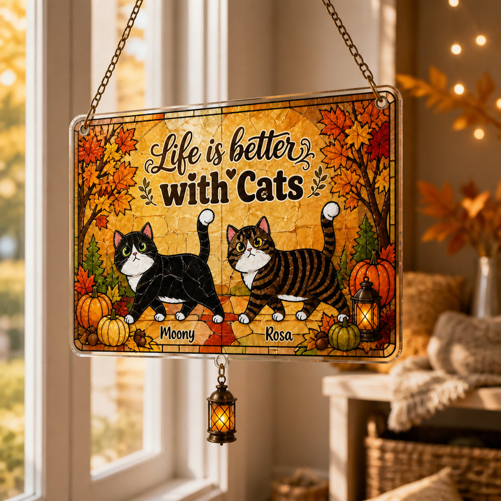 Life Is Better With Cats - Autumn Doormat (Upload 2 Pet Photos) - Personalized 1 Layered Suncatcher with Charm 037a0c60-ac57-4126-bd2c-c48d2f887ffa.jpg