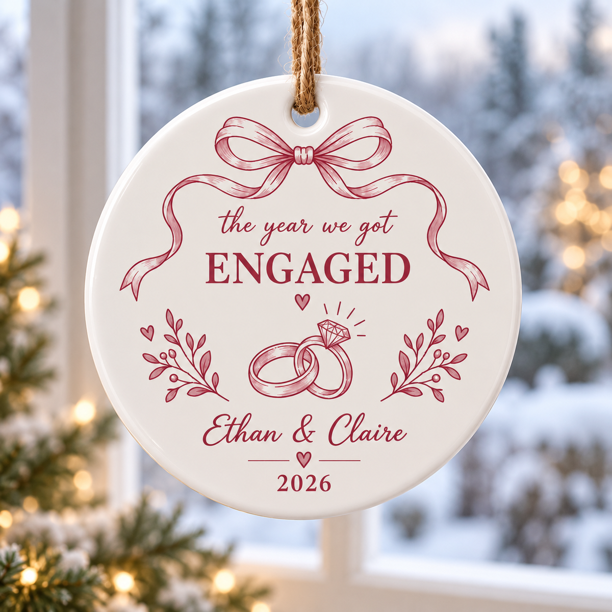 Engagement Ceramic Ornament, Personalized Couple Christmas Keepsake, The Year We Got Engaged Proposal Gift 037b1715-b6ec-48fc-b140-fc5ce4268815-banner-1.png