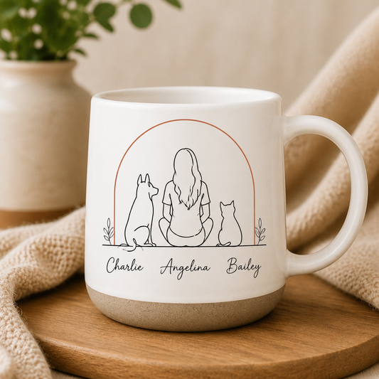 Minimal Line Art Pet Mom Mug – 3 Name Personalization - Personalized Pottery Mug 03a6c9b5-9485-449a-accf-487a99cd93b1.png
