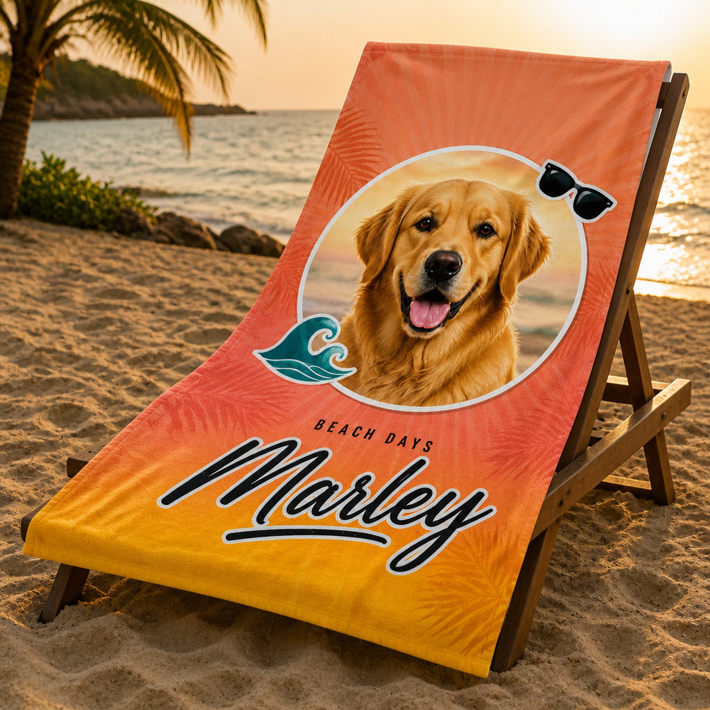 Sunset Palms Pet Photo Beach Towel - Personalized Beach Towel 03b3d0e5-bf3e-484a-b88f-35c2ba63f7bb.jpg