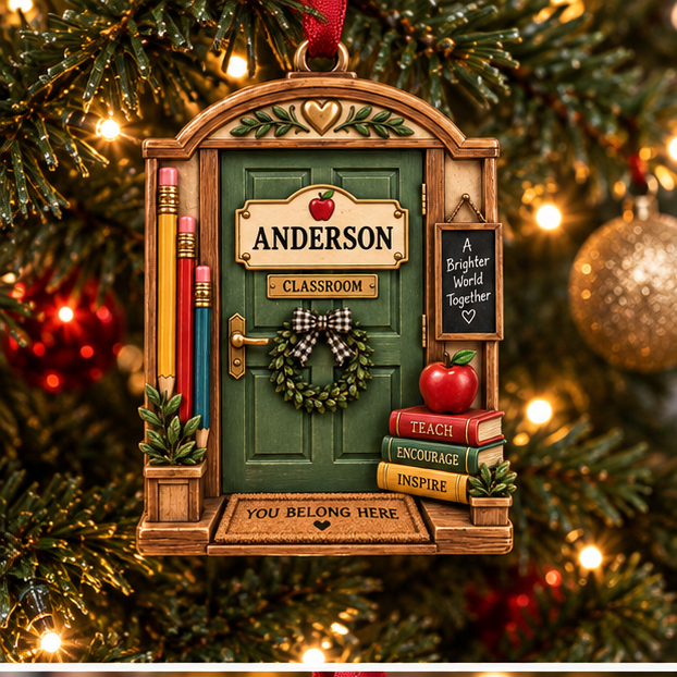 Personalized Teacher Classroom Door Christmas Ornament - Custom Name Educator Tree Decor 03cfa694-a0d3-44e4-bf79-9538c3763f40-teacher_classroom_mockup_1_tree.png