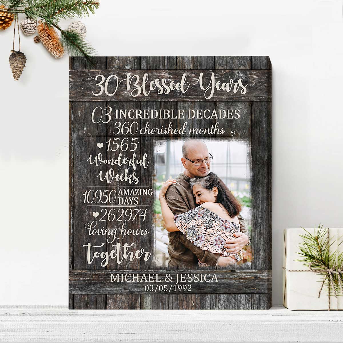 35 Years Anniversary Personalized Photo Canvas, Parent Anniversary 35 Years, 35 Blessed Years