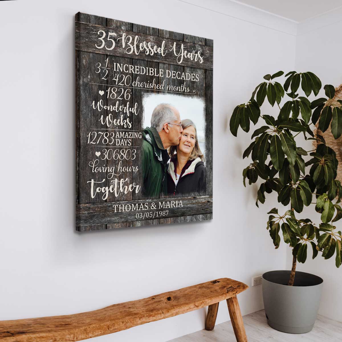 35 Years Anniversary Personalized Photo Canvas, Parent Anniversary 35 Years, 35 Blessed Years