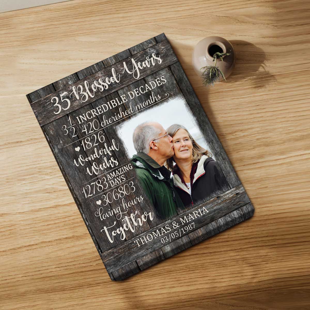 35 Years Anniversary Personalized Photo Canvas, Parent Anniversary 35 Years, 35 Blessed Years