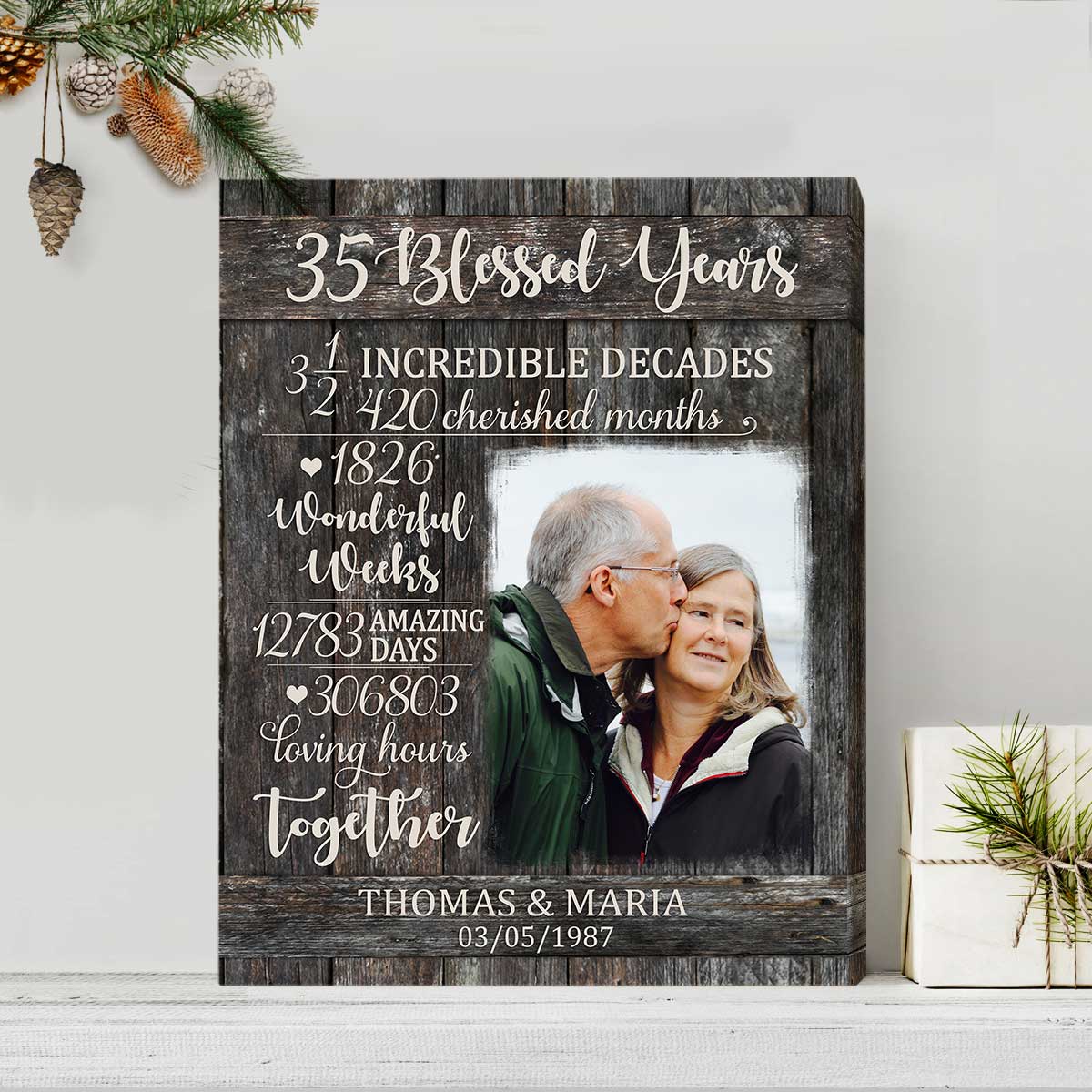 35 Years Anniversary Personalized Photo Canvas, Parent Anniversary 35 Years, 35 Blessed Years