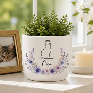 Personalized Cat Memorial Planter – Halo Cat Line Art with Floral Wreath - Personalized Plant Pot & Vase 0410b5db-fe1b-4f7d-995e-84e7113c1e89.jpg