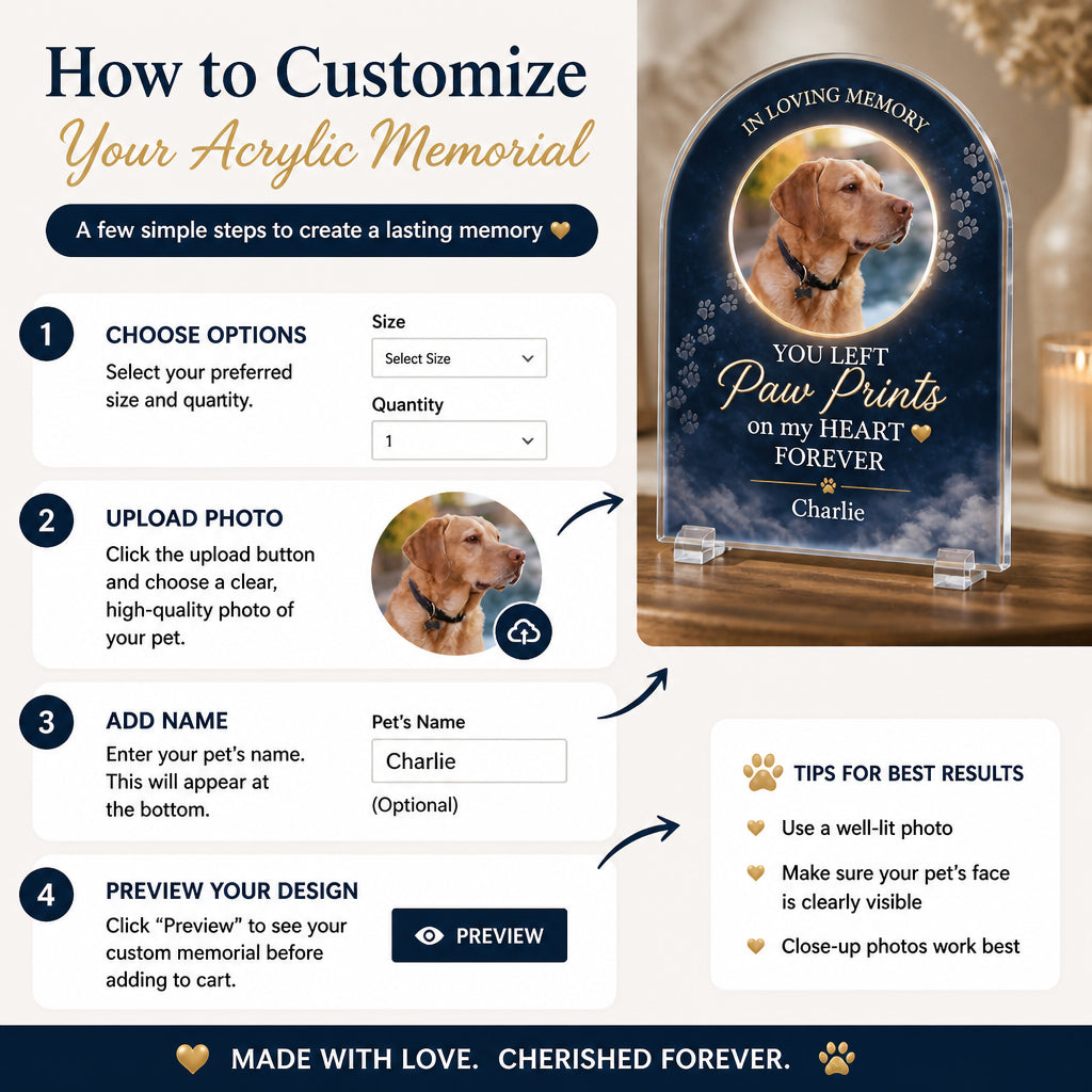 Pet Memorial Acrylic Standee – Paw Prints On My Heart - Personalized Acrylic Custom shape Standing 1 layer (FS) 04291510-35a5-4e33-803d-991408f00630.jpg