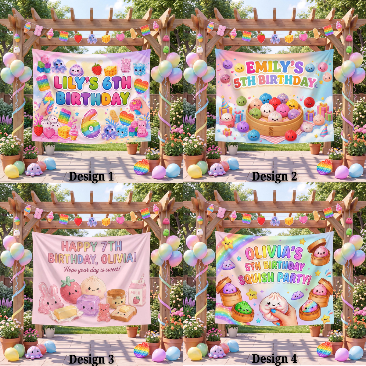 Custom Pastel Rainbow Kawaii Birthday Backdrop, Sensory Toy Fidget Party Banner, Personalized Dumpling Tapestry Photo Booth Decor 043021ce-72c6-46e0-96bd-2e681e0ec238-option.png