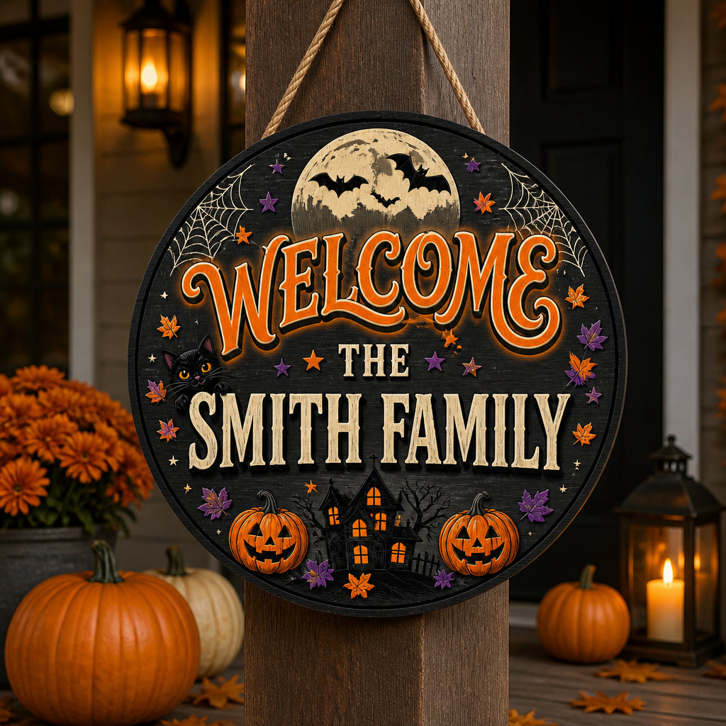 Personalized Halloween Welcome Wood Sign – The {Family Name} Family - Personalized Wood Sign 0435347f-5285-4573-ba84-81920aa754d4.jpg
