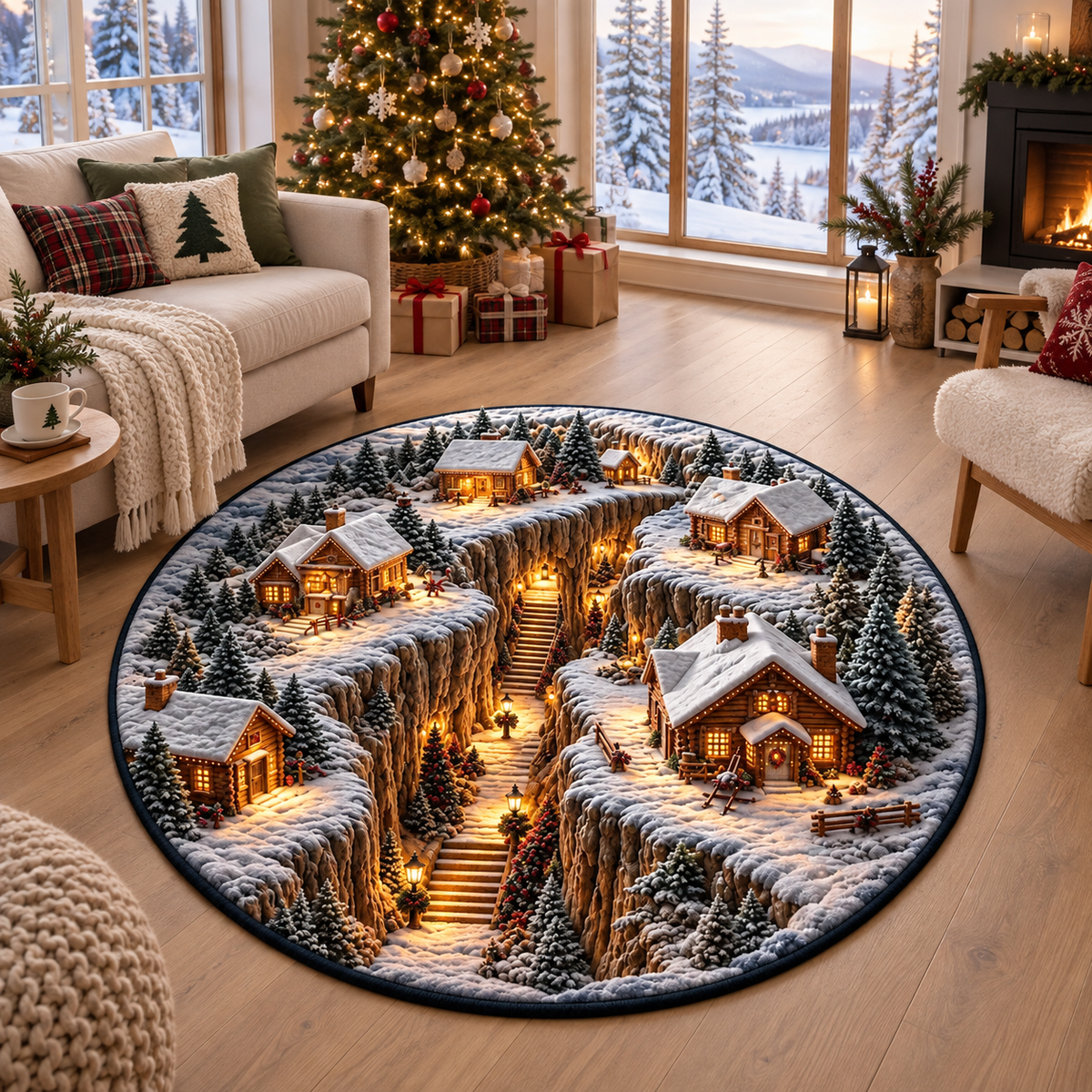 3D Christmas Village Round Rug, Snowy Cabin Winter Rug, Mountain Lodge Optical Illusion Carpet, Rustic Christmas Home Decor 045b5679-52cb-41b2-8959-db6b3866346f-d37e9419-e5f9-4343-b6a0-0fe036fb51a8.png