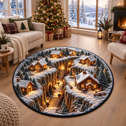 3D Christmas Village Round Rug, Snowy Cabin Winter Rug, Mountain Lodge Optical Illusion Carpet, Rustic Christmas Home Decor 045b5679-52cb-41b2-8959-db6b3866346f-d37e9419-e5f9-4343-b6a0-0fe036fb51a8.png