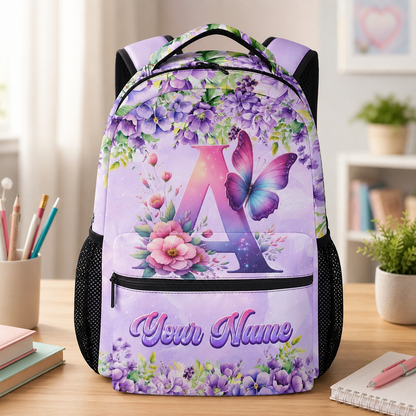 Bookbag for Girls - Butterfly Backpack for Kids & Toddlers - School Backpacks for Kindergarten Elementary - Custom Monogram School Bag with Name