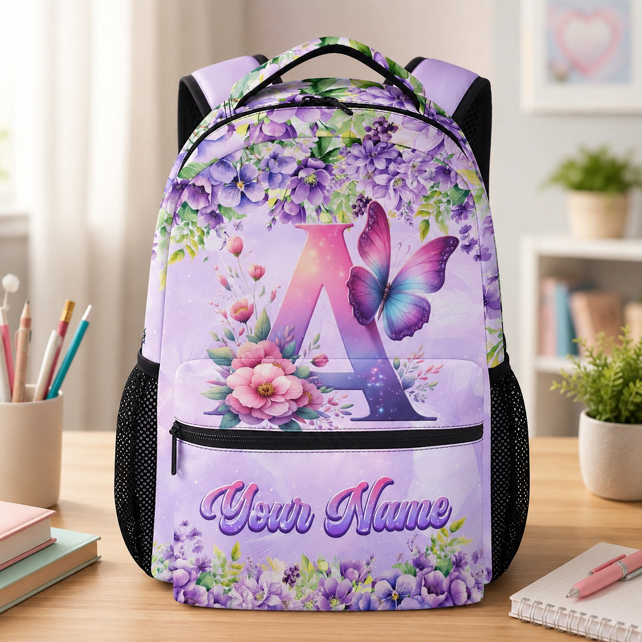 Bookbag for Girls - Butterfly Backpack for Kids & Toddlers - School Backpacks for Kindergarten Elementary - Custom Monogram School Bag with Name