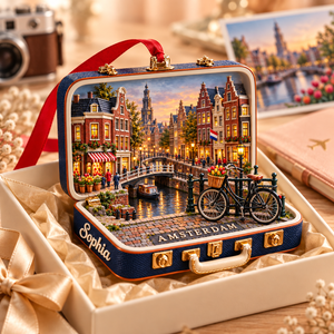 Personalized 3D Amsterdam Canal Suitcase Christmas Ornament – Snowy Winter Night, Netherlands Travel Souvenir & Gift for Amsterdam Lovers 047c2f42-17d8-427b-814c-96504e617e55-Sophia-s-Amsterdam-suitcase-ornament-gift-3.png