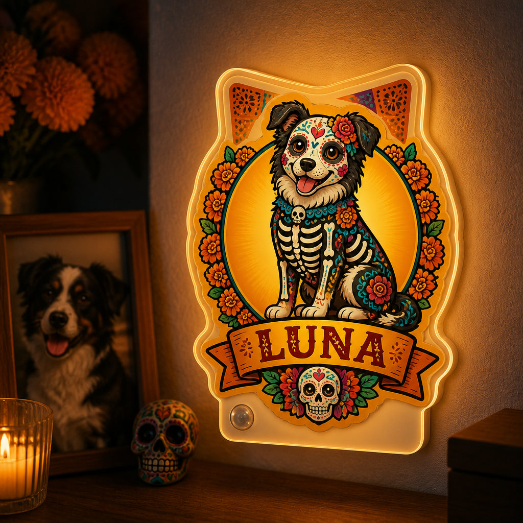 Custom Día de los Muertos Pet Night Light – Photo-to-Sugar-Skull Portrait with Name - Personalized Acrylic Night Light 049f9b35-c2d2-4784-ab0a-1859b71dd77e.jpg