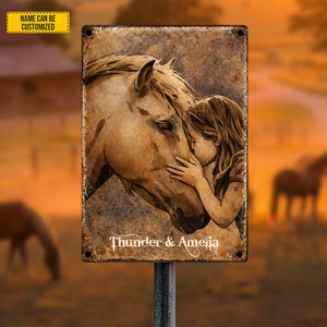 Personalized Horse & Baby Girl Metal Sign Personalized Gift For Horse Lovers, Gift For Daughter, Housewarming Gift