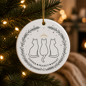 Personalized Cat Trio Memorial Ornament – Minimal Line Art Wreath - Personalized Ornament 04db3215-7067-43b6-8c27-801511861d24.png