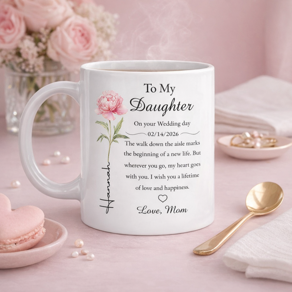 To My Daughter On Your Wedding Day, Personalized Ceramic Coffee Mug, Gift For Bride