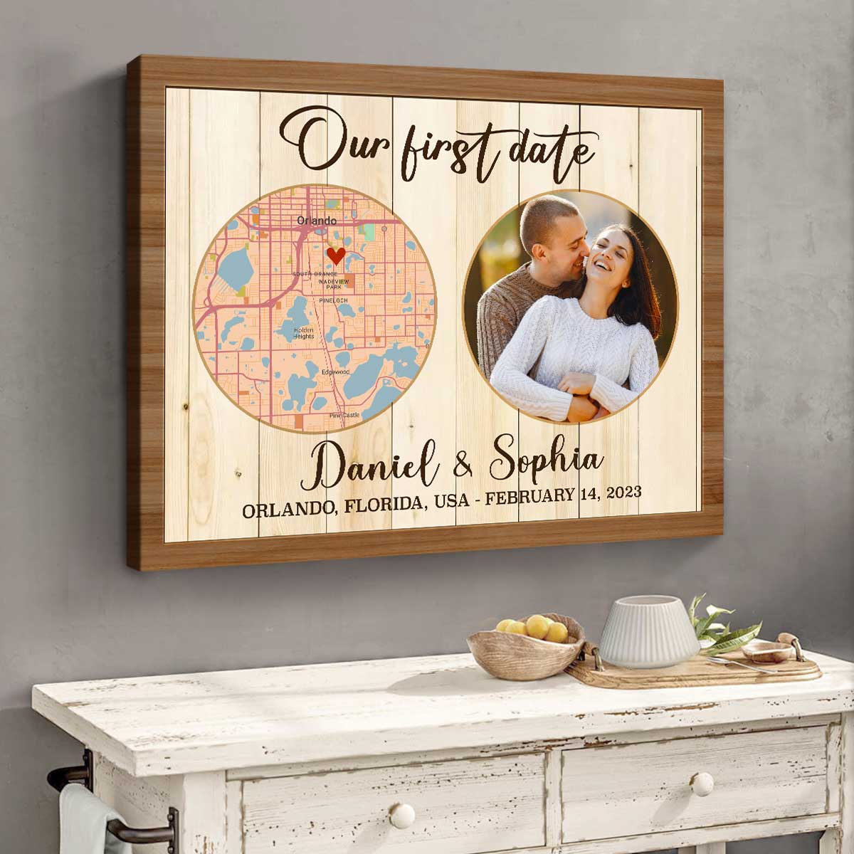 First Date Location Gift, First Date Map on Canvas, First Time Meet Memory, 1st Anniversary Gift, First Valentines Gift For Boyfriend