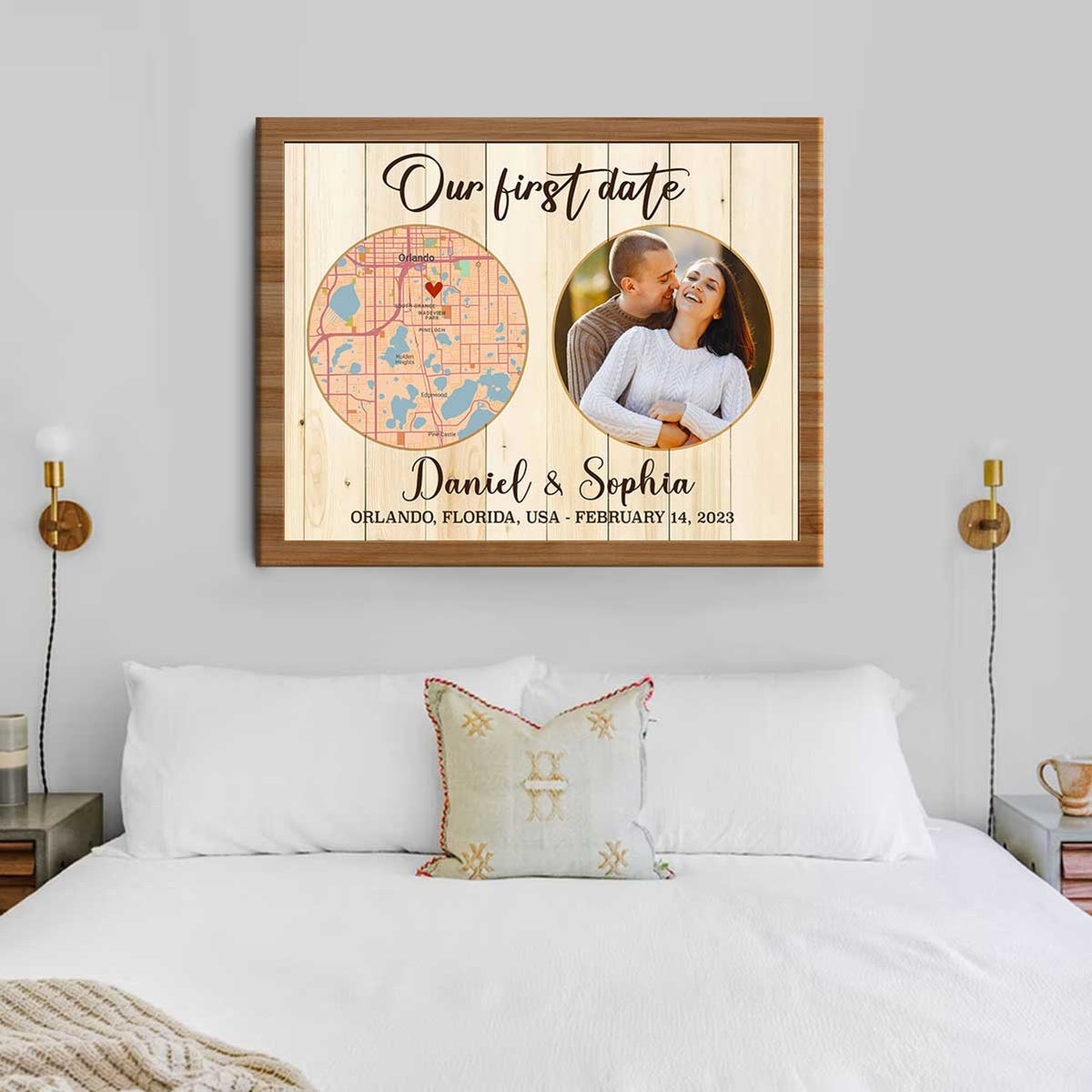 First Date Location Gift, First Date Map on Canvas, First Time Meet Memory, 1st Anniversary Gift, First Valentines Gift For Boyfriend