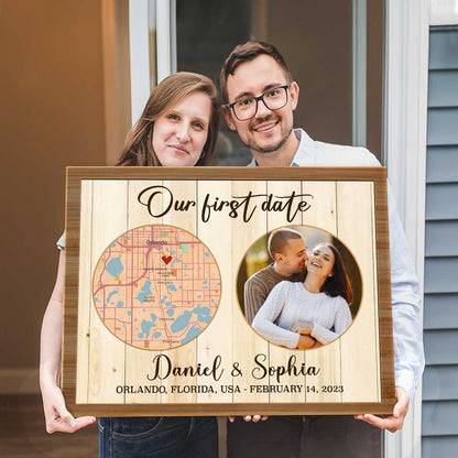 First Date Location Gift, First Date Map on Canvas, First Time Meet Memory, 1st Anniversary Gift, First Valentines Gift For Boyfriend