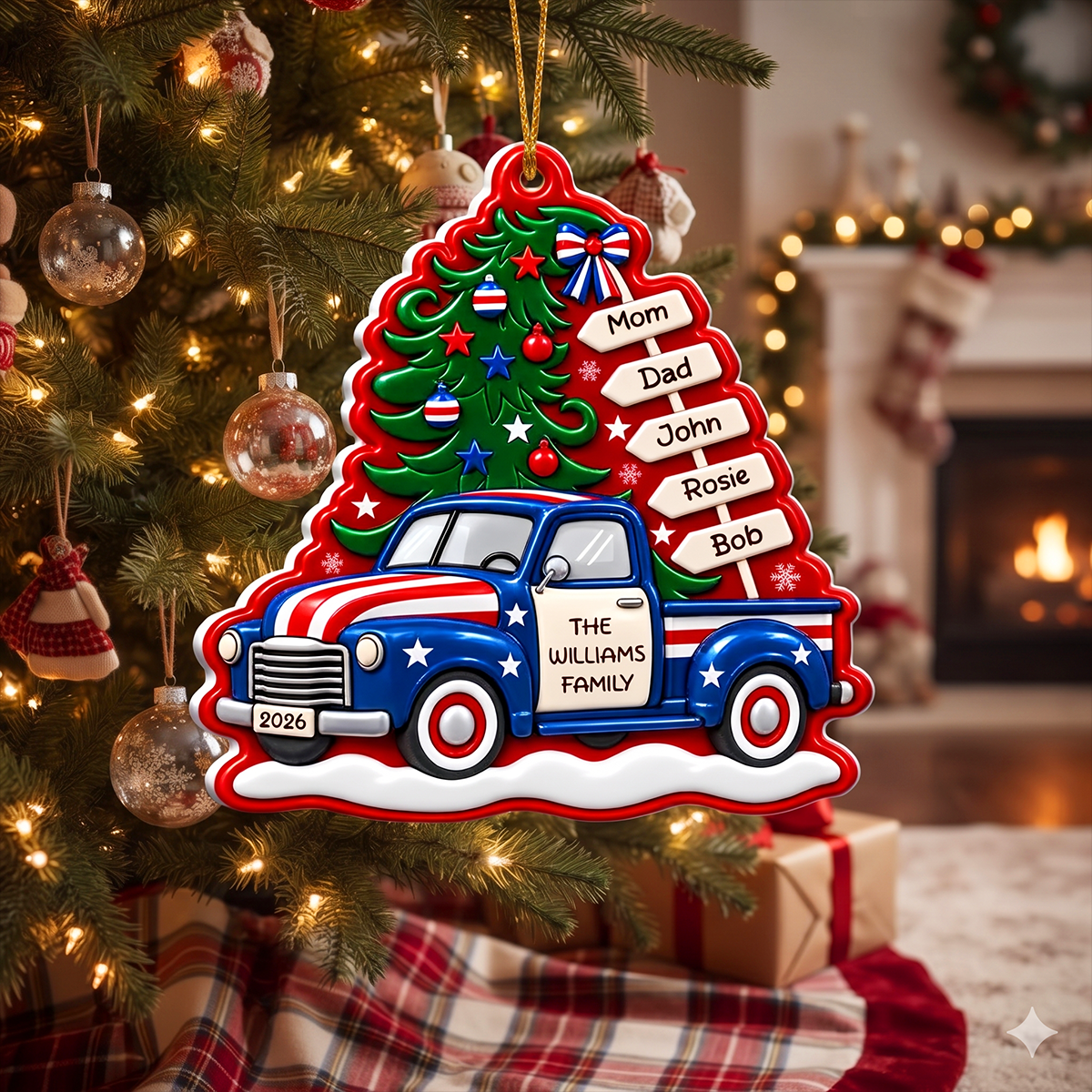Christmas Tree Red Truck - Personalized 3D Embossed Ornament - Personalized Real 3D Ornament 0513c68b-6932-4ead-b3c9-33015de03bf4-4.png