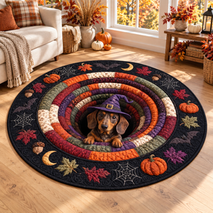 3D Dachshund Halloween Round Rug, Cute Witch Dog Optical Illusion Carpet, Spooky Fall Quilted Floor Mat, Wiener Dog Halloween Decor Gift 0514365e-6672-43df-b2a8-667f5151e0e9-banner-1.png