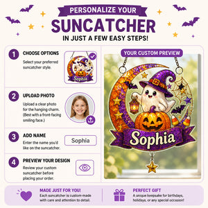 Personalized Witchy Ghost Pumpkin Suncatcher - Personalized 1 Layered Suncatcher with Charm 053b45db-be3b-44a4-bef6-91e16f990538.jpg