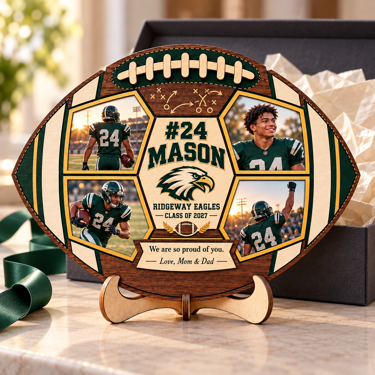 Personalized Football Photo Collage Plaque with Stand – Custom Senior Night & Graduation Gift for Football Players 053d8221-179e-4f9e-bf0e-cbb5a8e7863e-Walnut-football-graduation-keepsake-3.png