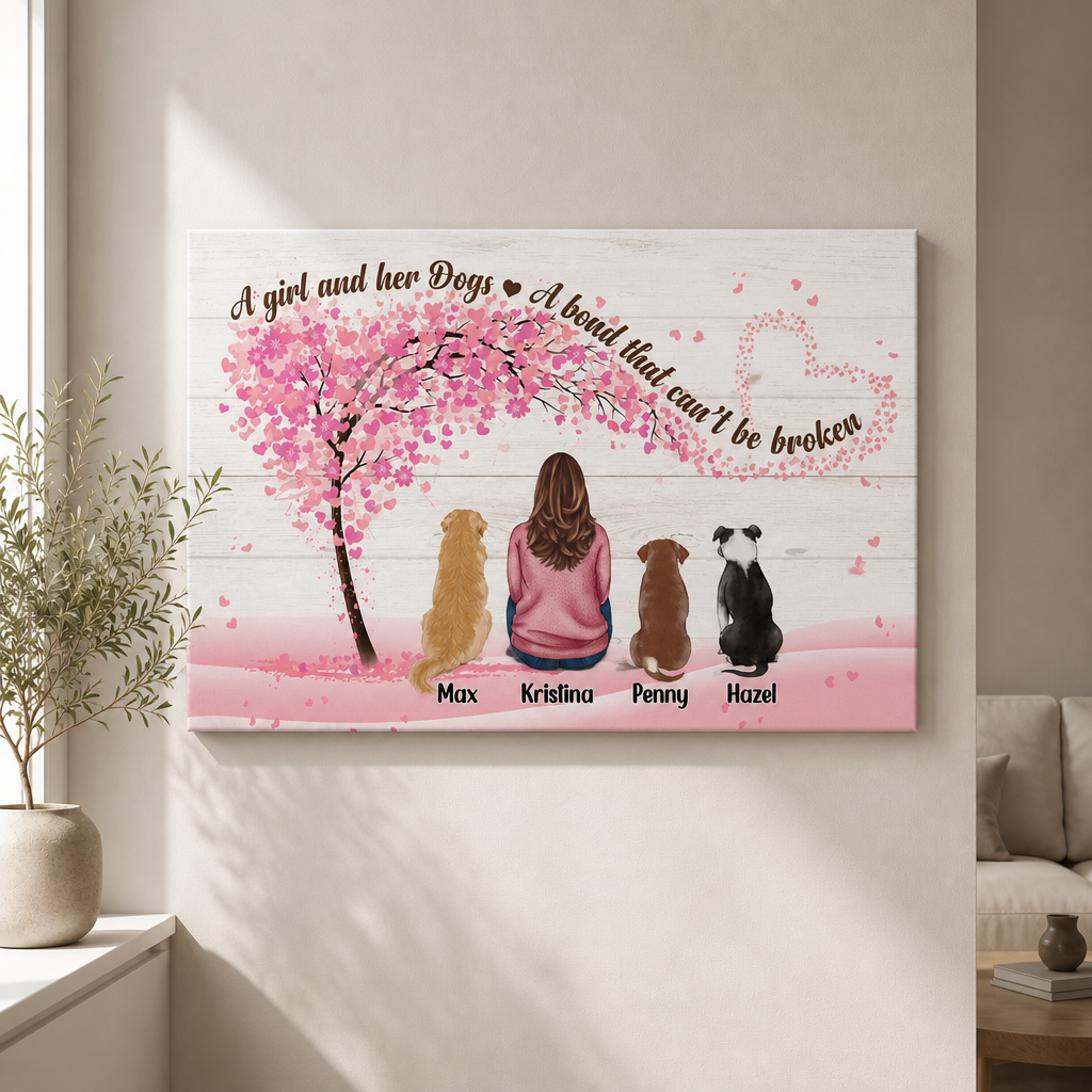 A Girl And Her Dogs – Blossom Heart Custom Portrait Canvas - Personalized Canvas 0543448a-7ba3-4952-844b-1b2a82a92ea3.png