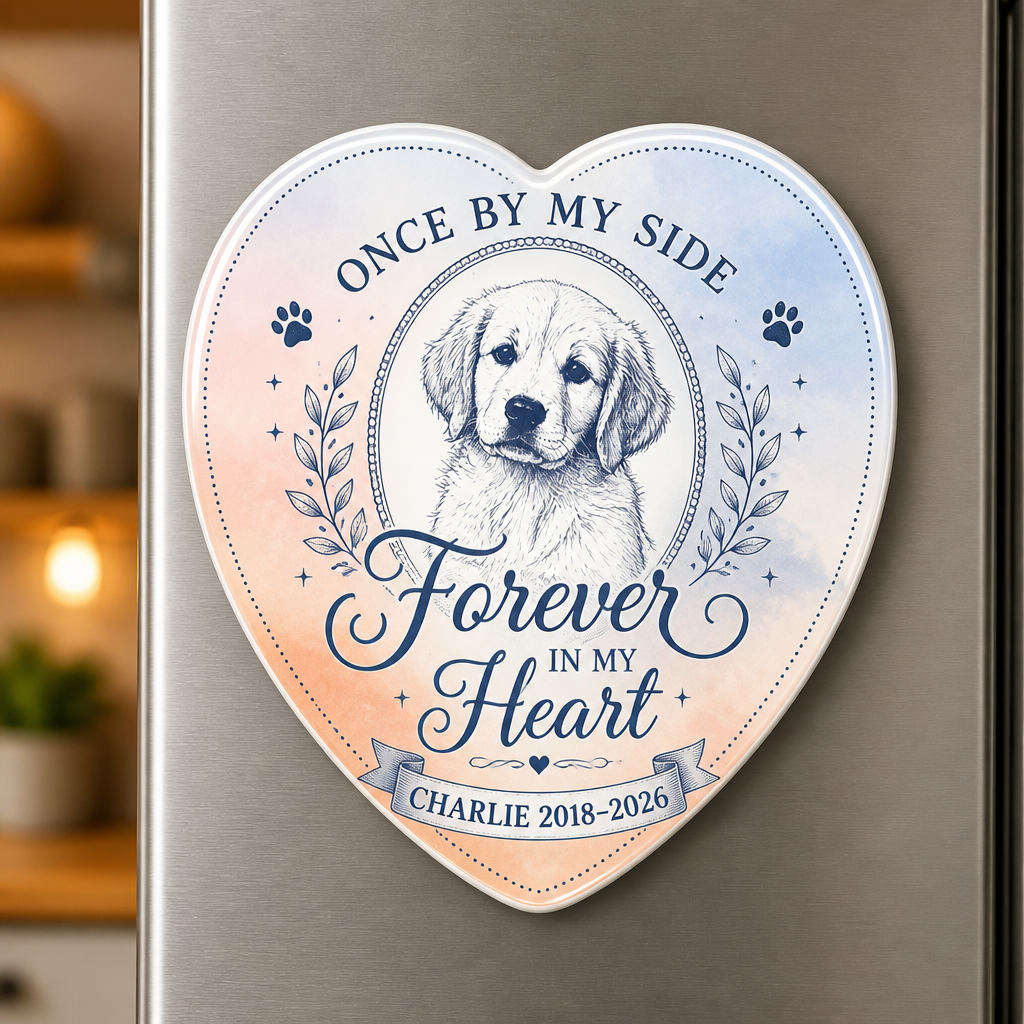 Pet Memorial Heart Fridge Magnet – Once By My Side - Personalized Custom Shape Fridge Magnet 0552d51d-0e47-42ee-8389-246d3c62433d.png