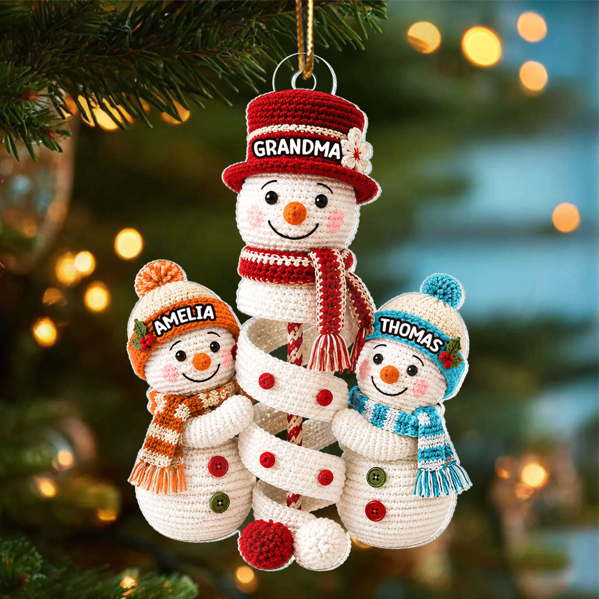 Cute Snowman Grandma & Grandkids - Personalized Acrylic Ornament - Christmas Gift for Grandma, Granddaughter, Grandson 056b494b-8f7f-4f1b-be9d-d3ed0c056206-1.jpg