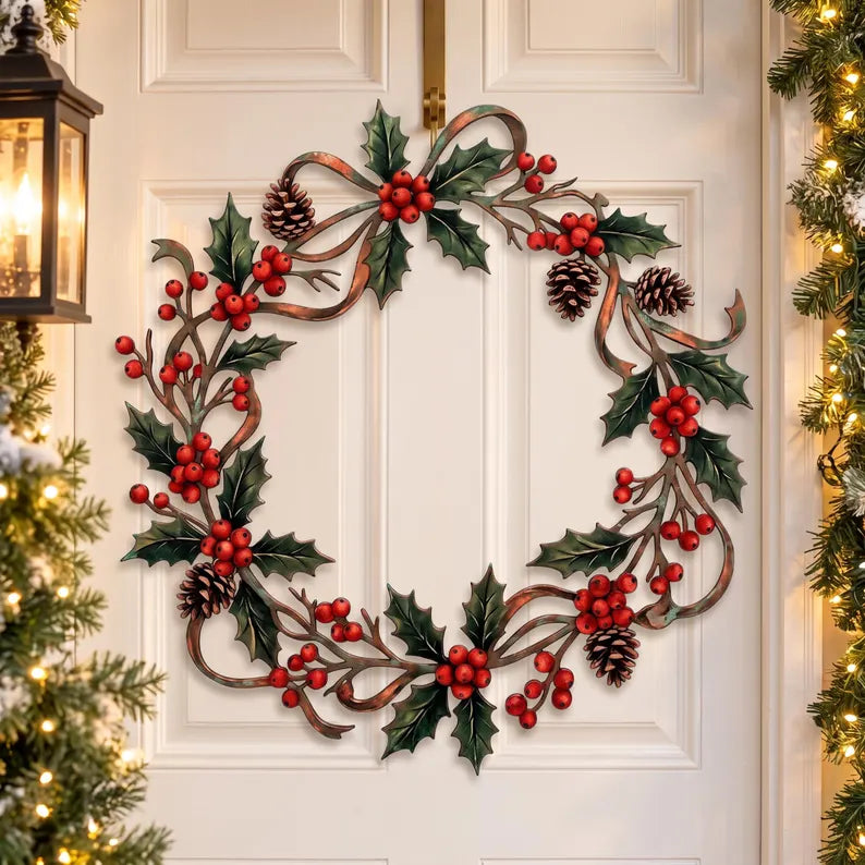 Christmas Metal Wreath, Holly Berries and Pine Cones Door Decor, Festive Holiday Porch Hanging, Winter Entryway Accent 0586b00c-6b57-42fc-81c9-e639eca97958-fgty-1-.webp